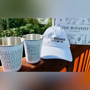 Brand New The Botanist Islay Dry Gin Gift Pack: White Hat w/ logo & Branded cups